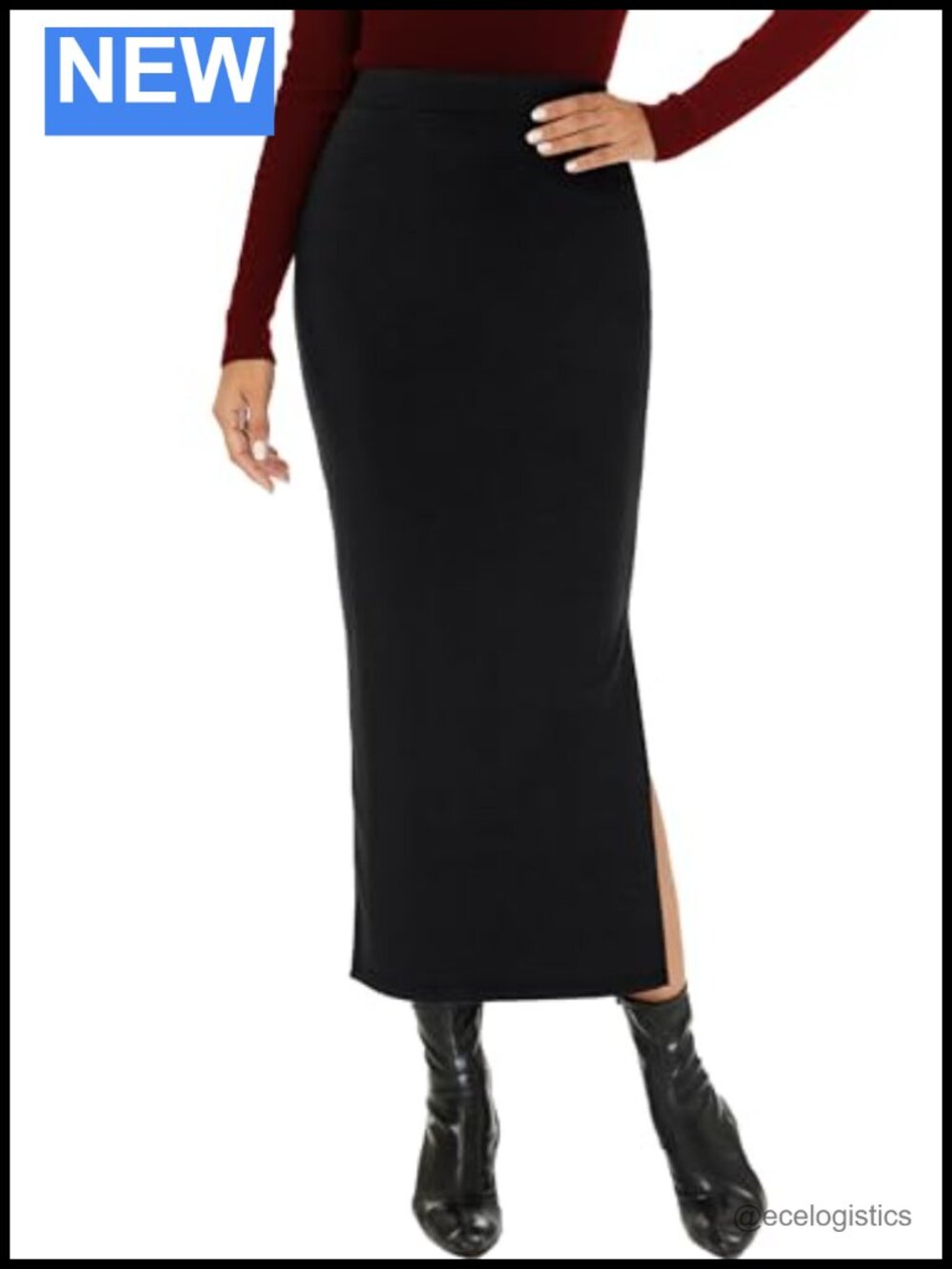 High Waist Slim Fit Maxi Pencil Skirt with Slit Stretch Bodycon
